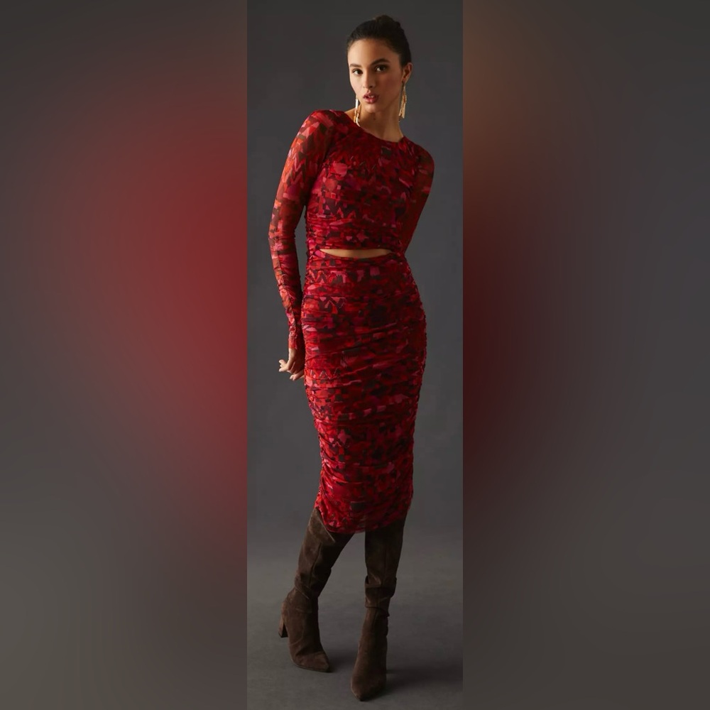 Misa Los Angeles Red Long Sleeve Dress